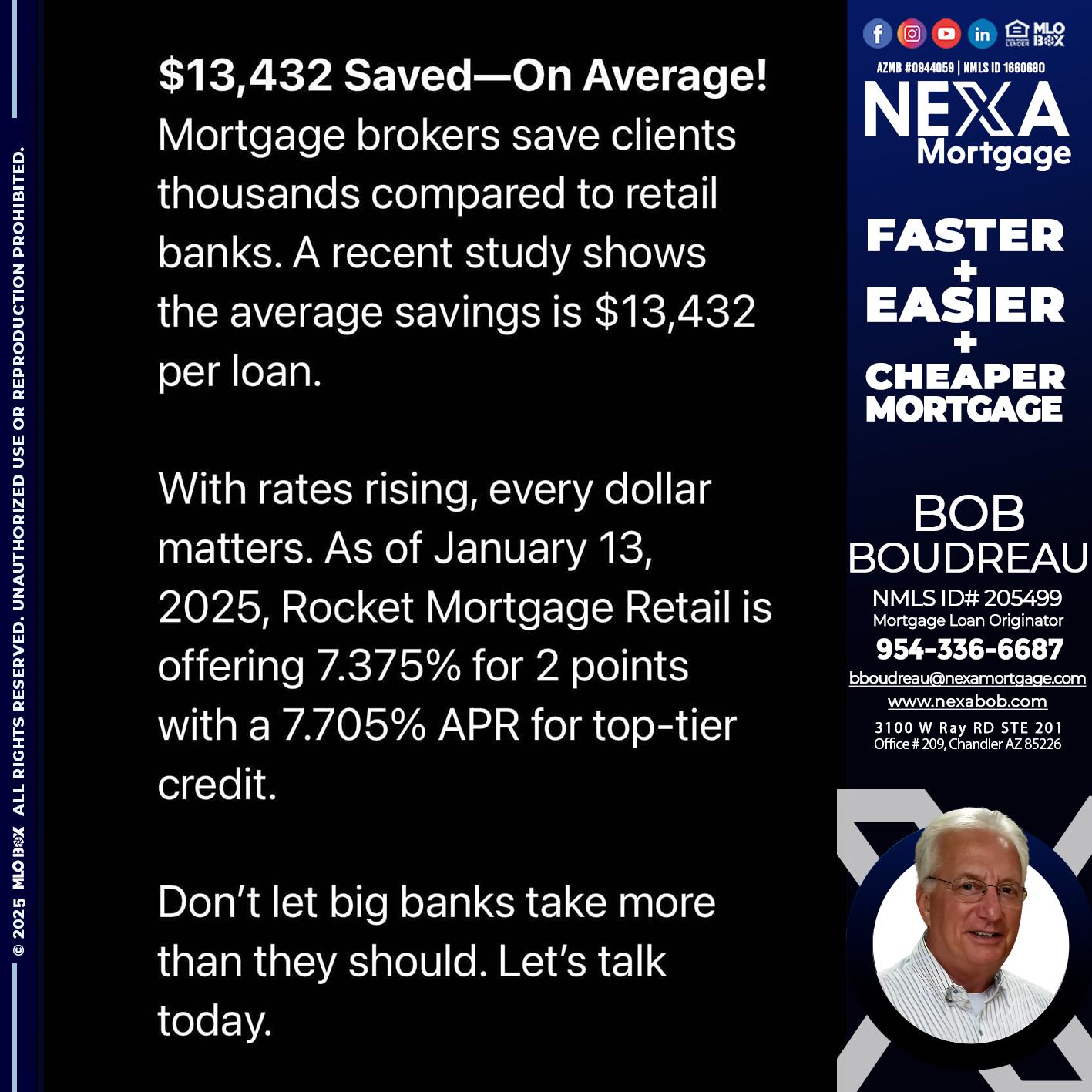 saved on average - Bob Boudreau -Mortgage Loan Originator