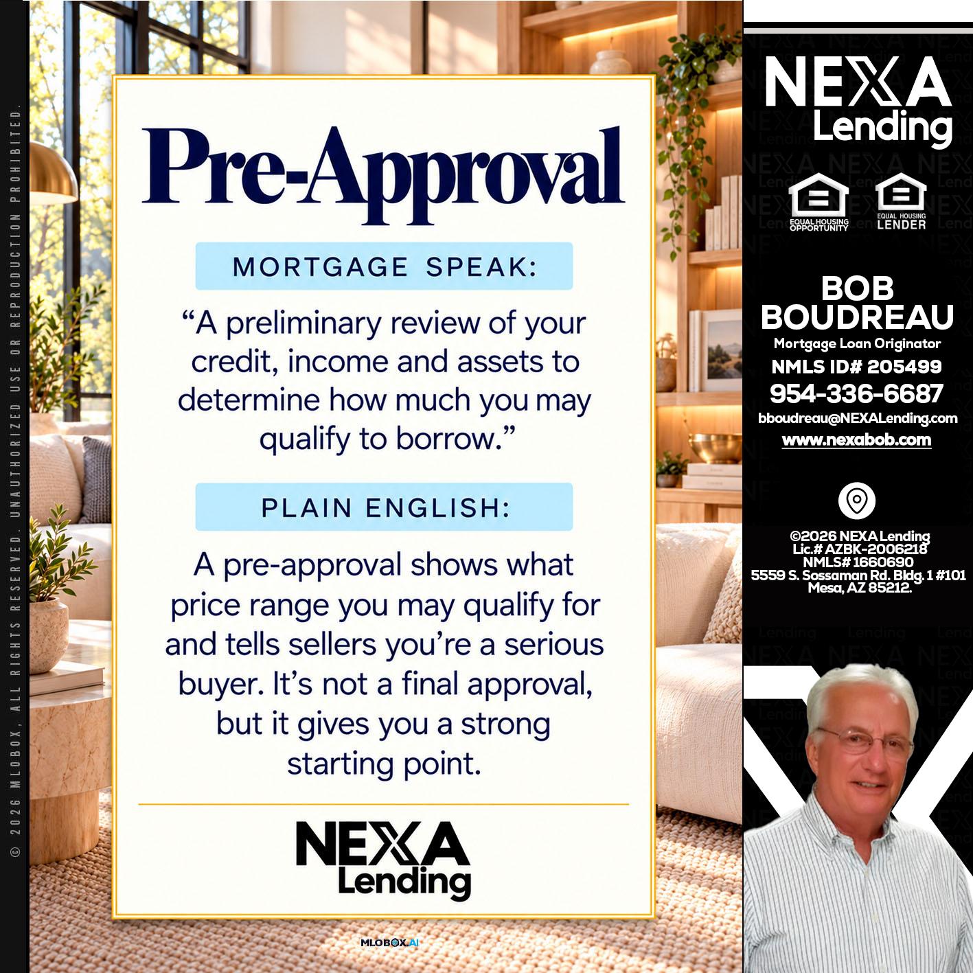 PREAPROVAL - Bob Boudreau -Mortgage Loan Originator